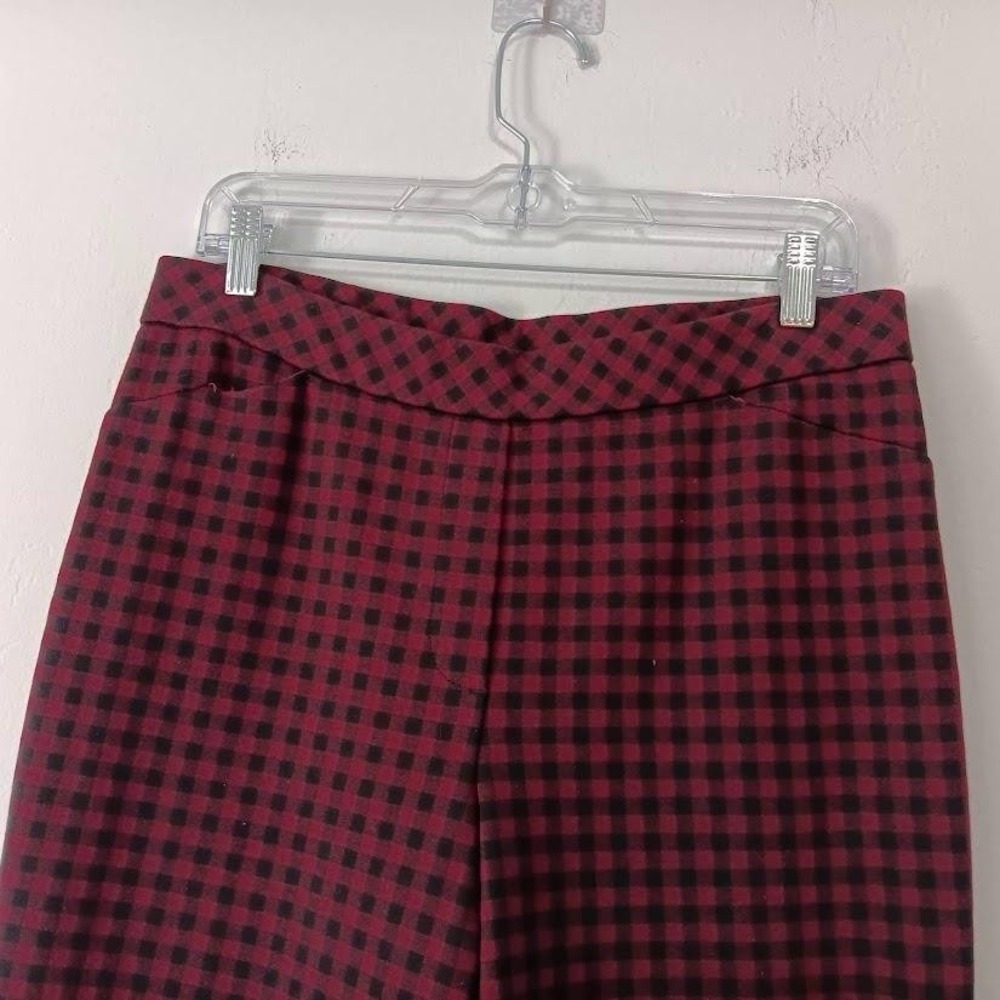 J. Jill Pants Womens Medium Burgundy Black Ponte Slim Leg Stretch Plaid Gingham - Picture 2 of 10